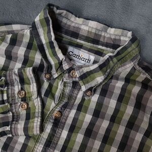 Carhartt Shirt Mens Extra Large Tall Green Gray Black Check Plaid Button Down